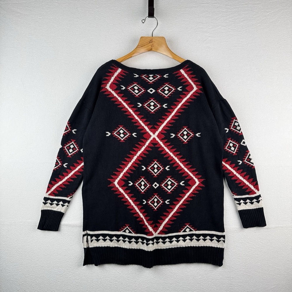 Ralph Lauren Women's‎ Large Blue Red Southwestern Geometric Tunic Sweater Cotton